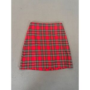 John Galt Brandy Melville Red Plaid Mini Skirt One Size/Sm Slit 24W 16L Y2K NWT